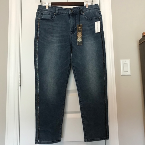 NWT DG2 5-pocket blue jeans with beaded tuxedo stripe—virtual stretch (16P) - Picture 2 of 16